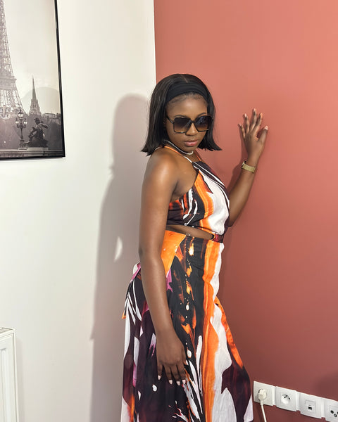Robe fluide dos nu multicolore