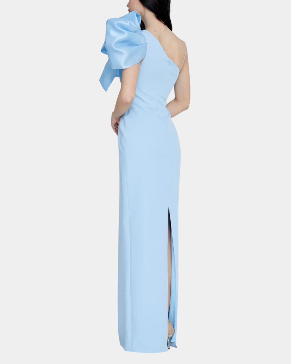 Robe en crêpe manche maxi bouffante bleu