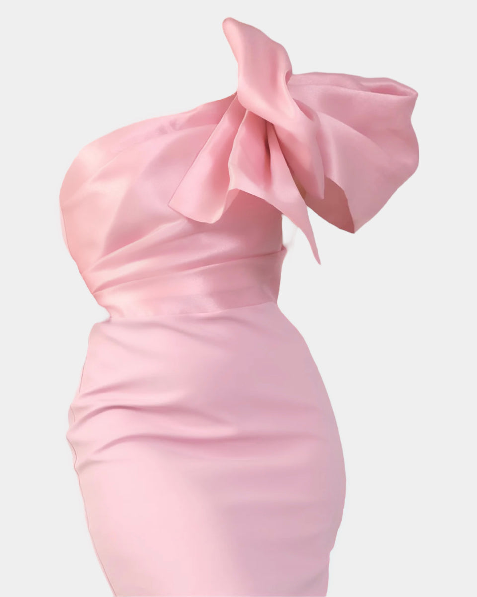 Robe en crêpe manche maxi bouffante Rose