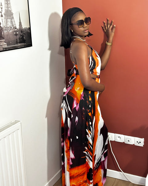 Robe fluide dos nu multicolore