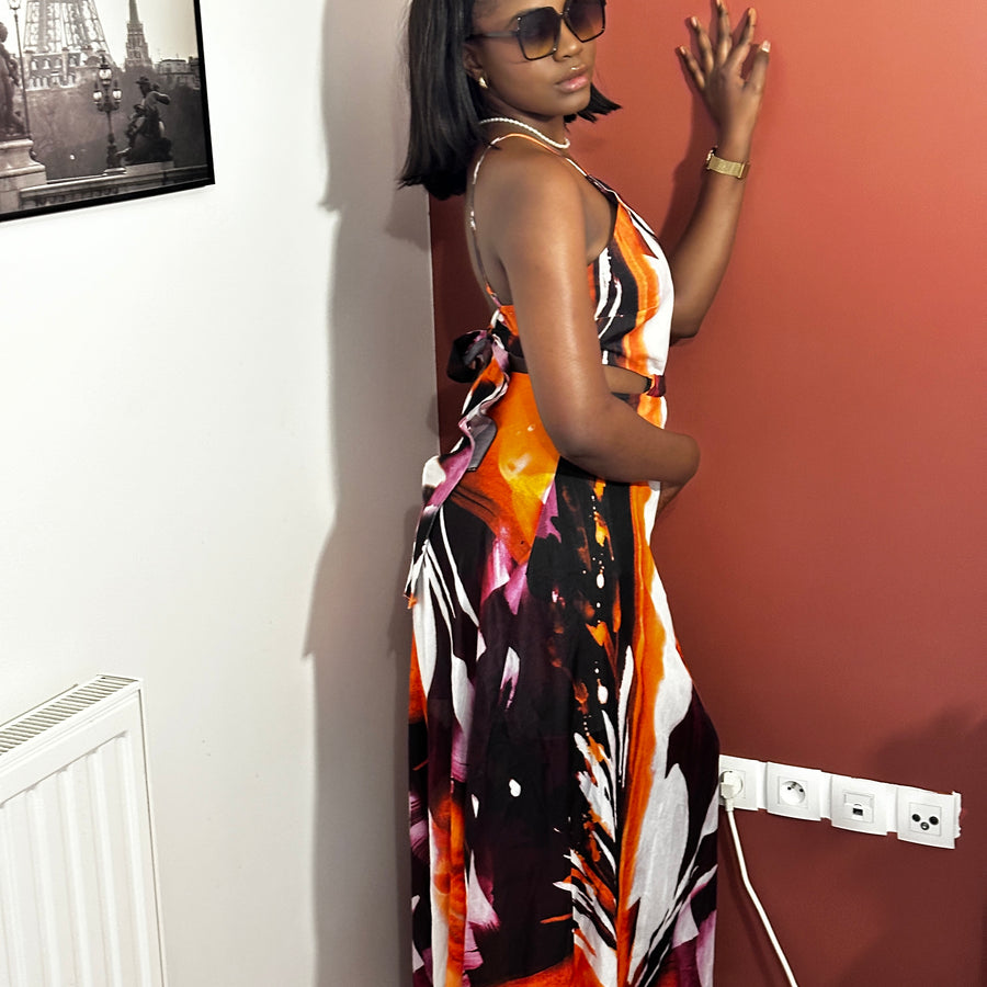 Robe fluide dos nu multicolore