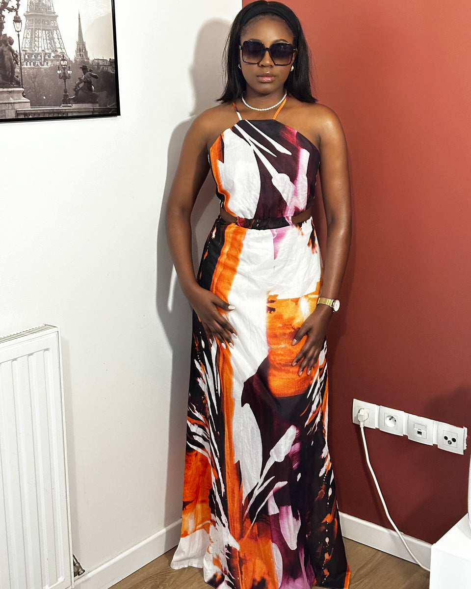 Robe fluide dos nu multicolore