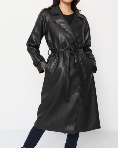 Trench oversized similicuir noir