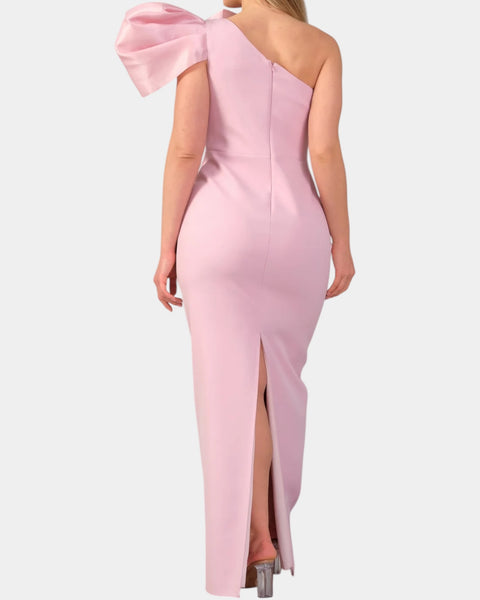 Robe en crêpe manche maxi bouffante Rose